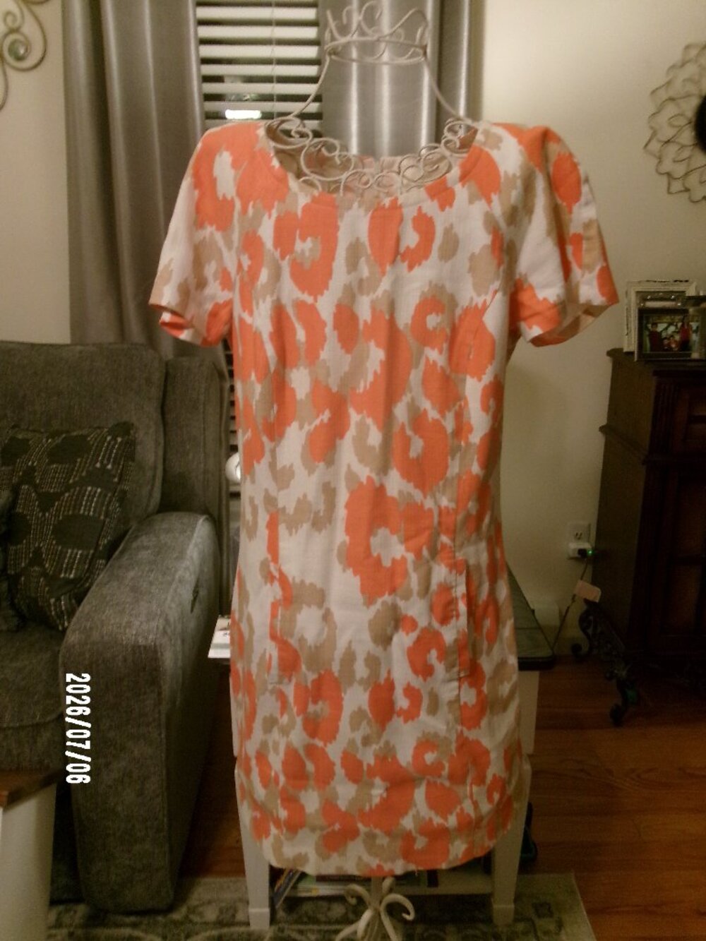 Exc Trina Turk Merced Orange & Tan Short Sleeve Shirt Dress Size 8 Pockets & zip